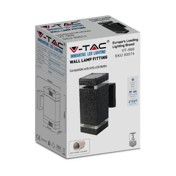 V-TAC LED-valgusti 2xE27 LED-pirnidega (pirnid ei kuulu komplekti), must, IP44
