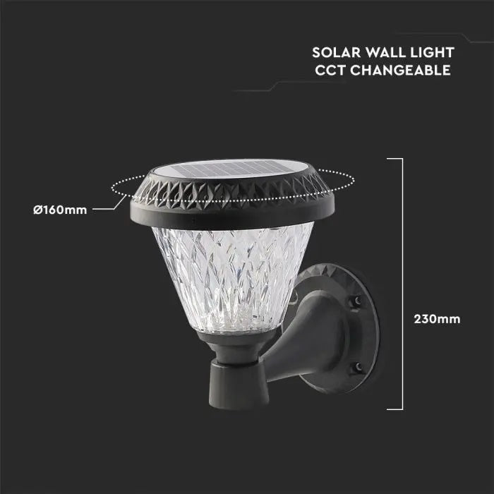 0.8W(75Lm) LED Solārais Fasādes gaismeklis ar tālvadības pulti, V-TAC, IP44, RF, CCT, 3IN1, melns