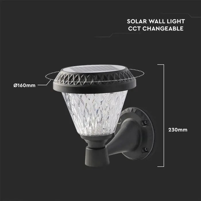 0.8W(75Lm) LED Solar Facade Light with remote control, V-TAC, IP44, RF, CCT, 3IN1, black