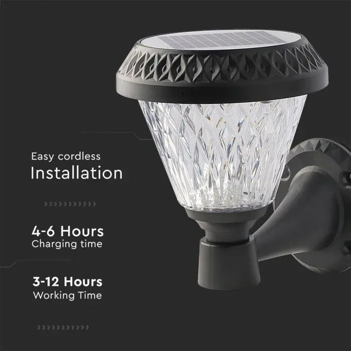 0.8W(75Lm) LED Solārais Fasādes gaismeklis ar tālvadības pulti, V-TAC, IP44, RF, CCT, 3IN1, melns