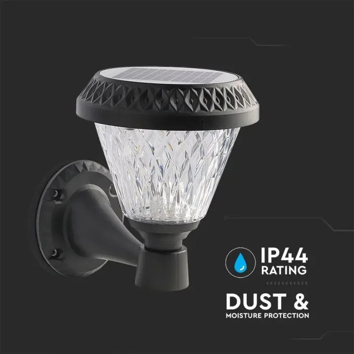 0.8W(75Lm) LED Solārais Fasādes gaismeklis ar tālvadības pulti, V-TAC, IP44, RF, CCT, 3IN1, melns