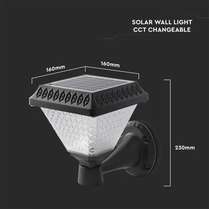 0.8W(75Lm) LED Solārais Fasādes gaismeklis ar tālvadības pulti, V-TAC, IP44, RF, CCT, 3IN1, melns