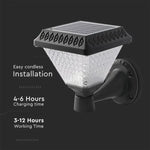 0.8W(75Lm) LED Solārais Fasādes gaismeklis ar tālvadības pulti, V-TAC, IP44, RF, CCT, 3IN1, melns