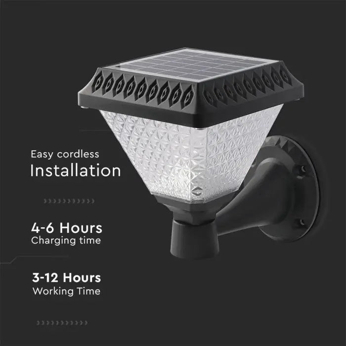 0.8W(75Lm) LED Solārais Fasādes gaismeklis ar tālvadības pulti, V-TAC, IP44, RF, CCT, 3IN1, melns