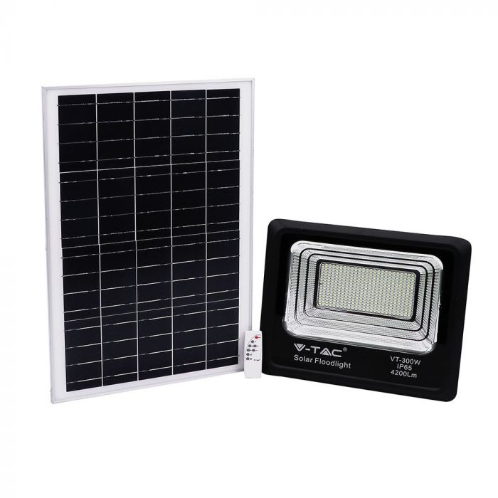 50W(4200Lm) LED Prožektors ar saules bateriju 25000mAh, V-TAC, IP65, melns korpuss, auksti balta gaisma 6000K
