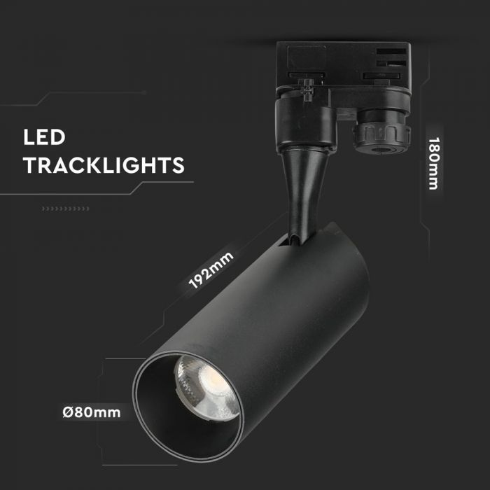 30W(2100Lm) LED sliežu prožektors 3 fāžu, IP20, COB, V-TAC SAMSUNG, silti balta gaisma 3000K