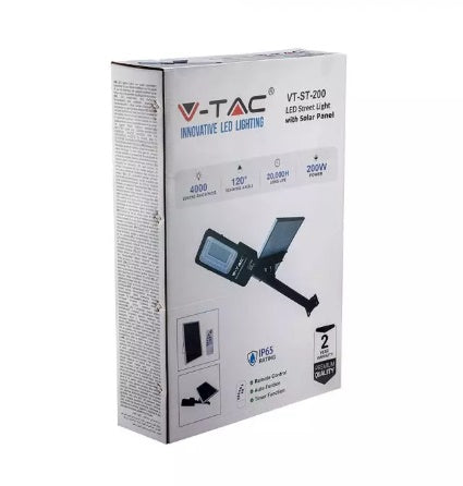 50W (4000Lm) LED Solar Street Light koos Li-ion 6.4V / 27.5AH akuga, IP65, V-TAC, jahe valge valgus 6000K