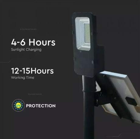 50W (4000Lm) LED Solar Street Light koos Li-ion 6.4V / 27.5AH akuga, IP65, V-TAC, jahe valge valgus 6000K