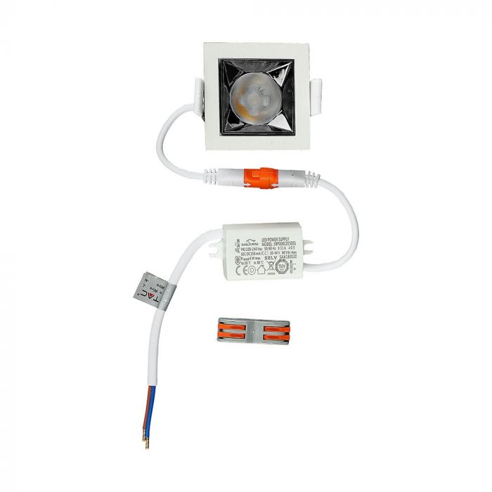 4W(320Lm) LED iebūvējams reflektora tipa kvadrāta formas gaismeklis, regulējams leņķis 12°, V-TAC SAMSUNG, IP20, garantija 5 gadi, auksti balta gaisma 5700K