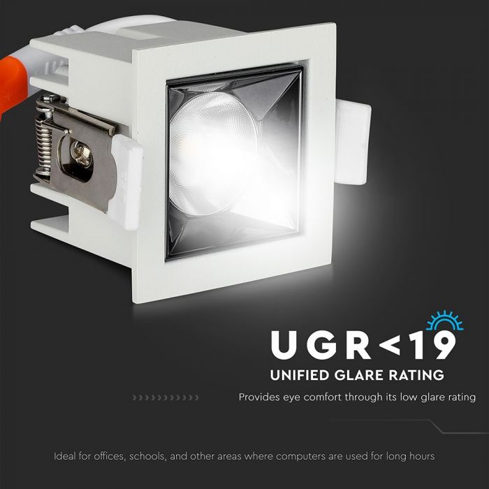 4W(320Lm) LED iebūvējams reflektora tipa kvadrāta formas gaismeklis, regulējams leņķis 12°, V-TAC SAMSUNG, IP20, garantija 5 gadi, auksti balta gaisma 5700K