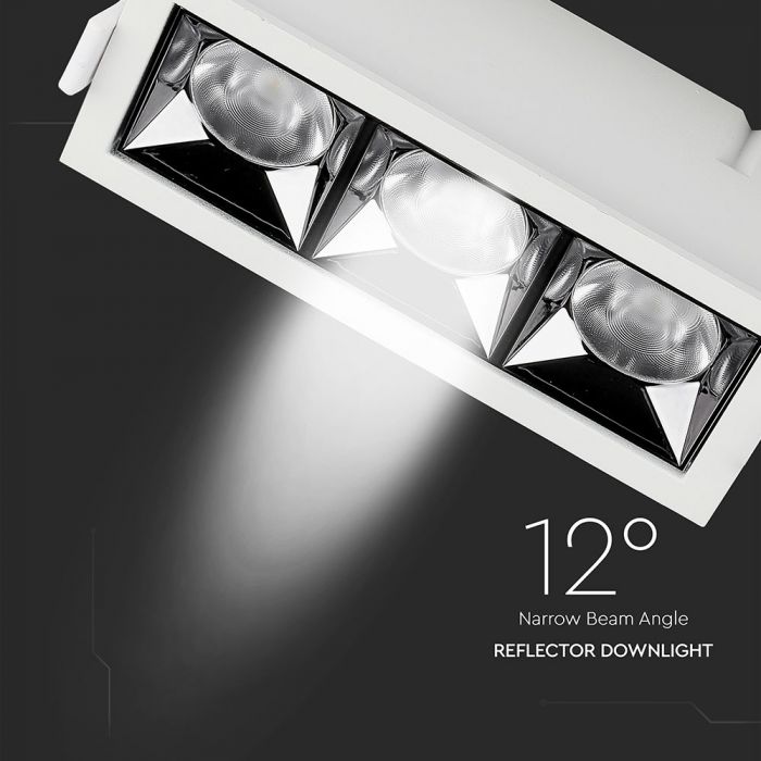 12W(960Lm) LED iebūvējams reflektora tipa kvadrāta formas gaismeklis, regulējams leņķis 12°, V-TAC SAMSUNG, IP20, garantija 5 gadi, auksti balta gaisma 5700K