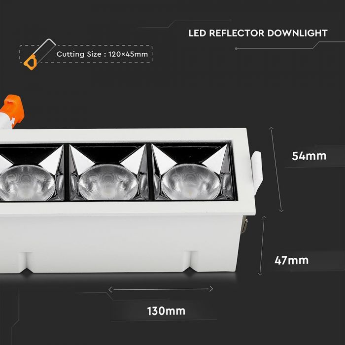 12W(960Lm) LED iebūvējams reflektora tipa kvadrāta formas gaismeklis, regulējams leņķis 12°, V-TAC SAMSUNG, IP20, garantija 5 gadi, auksti balta gaisma 5700K