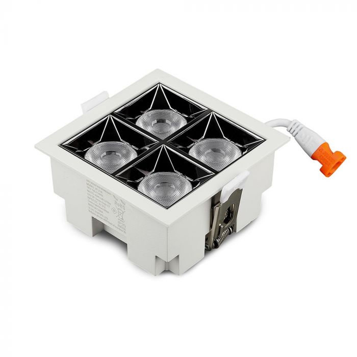 16W(1280Lm) LED iebūvējams reflektora tipa kvadrāta formas gaismeklis, regulējams leņķis 12°, V-TAC SAMSUNG, IP20, garantija 5 gadi, auksti balta gaisma 5700K