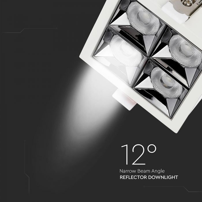 16W (1280Lm) LED infälld reflektorarmatur fyrkantig, justerbar vinkel 12°, V-TAC SAMSUNG, IP20, 5 års garanti, kallvit 5700K