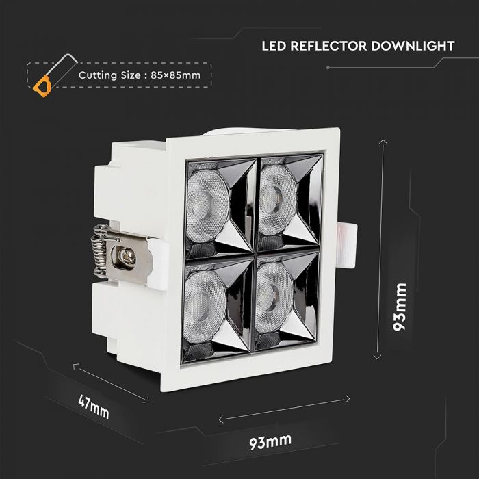 16W (1280Lm) LED infälld reflektorarmatur fyrkantig, justerbar vinkel 12°, V-TAC SAMSUNG, IP20, 5 års garanti, kallvit 5700K