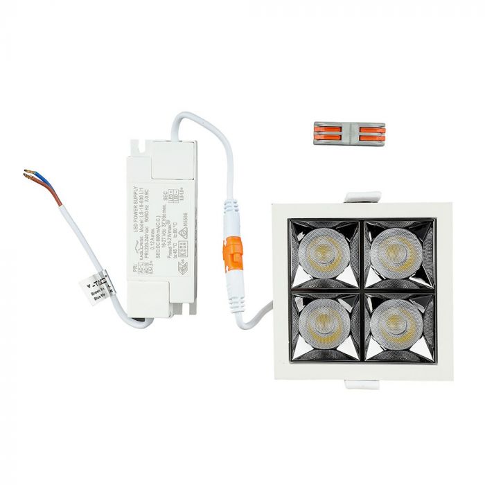 16W(1280Lm) LED встраиваемый светильник с отражателем квадратный, регулируемый угол 12°, V-TAC SAMSUNG, IP20, гарантия 5 лет, нейтральный белый 4000K