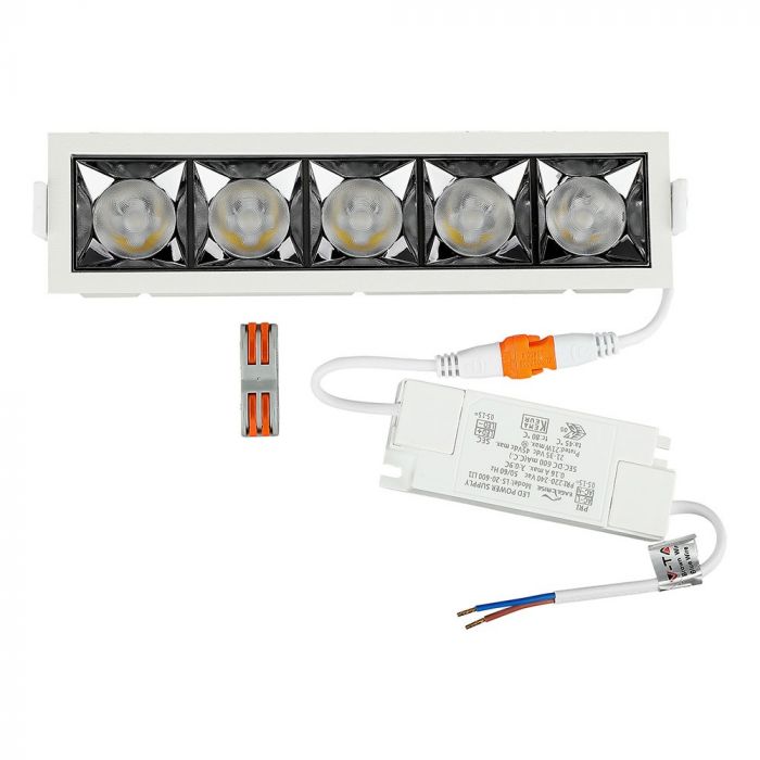 20W (1600Lm) LED sisseehitatud reflektorvalgusti kandiline, reguleeritav nurk 12°, V-TAC SAMSUNG, IP20, 5 aasta garantii, jahe valge 5700K