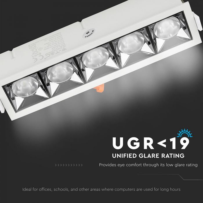 20W (1600Lm) LED infälld reflektorarmatur fyrkantig, justerbar vinkel 12°, V-TAC SAMSUNG, IP20, 5 års garanti, kallvit 5700K