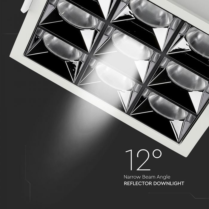 36W(2800Lm) LED infälld reflektorarmatur fyrkantig, justerbar vinkel 12°, V-TAC SAMSUNG, IP20, 5 års garanti, kallvit 5700K