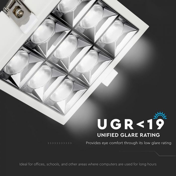 36W(2800Lm) LED infälld reflektorarmatur fyrkantig, justerbar vinkel 12°, V-TAC SAMSUNG, IP20, 5 års garanti, kallvit 5700K