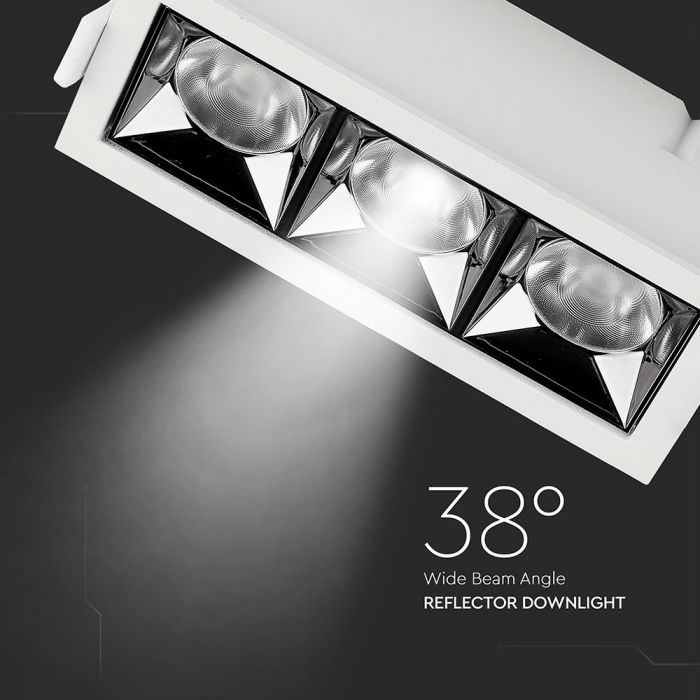 12W(960Lm) LED светильник встраиваемый рефлекторный квадратный, регулируемый угол 36°, V-TAC SAMSUNG, IP20, гарантия 5 лет, нейтральный белый 4000K