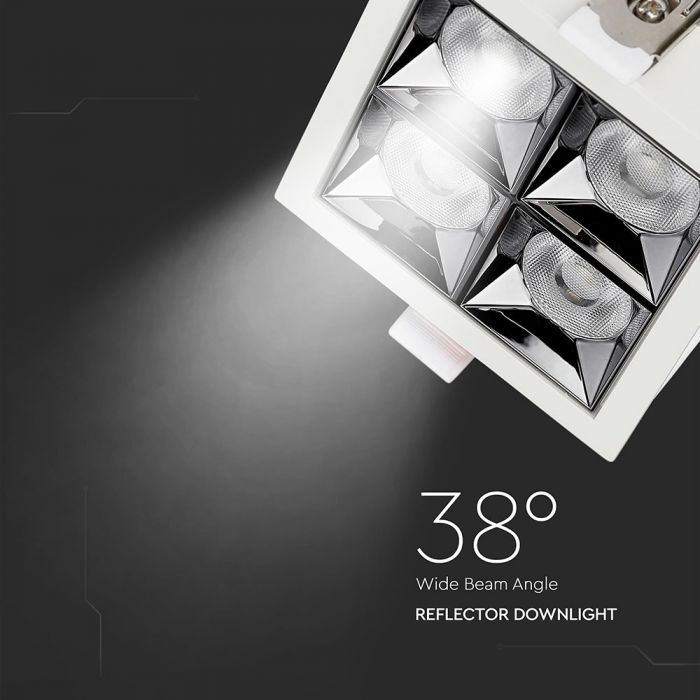 16W(1280Lm) LED iebūvējams reflektora tipa kvadrāta formas gaismeklis, regulējams leņķis 36°, V-TAC SAMSUNG, IP20, garantija 5 gadi, auksti balta gaisma 5700K