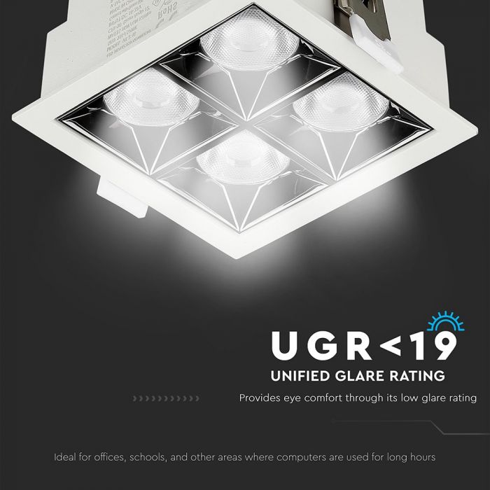 16W(1280Lm) LED infälld reflektorarmatur fyrkantig, justerbar vinkel 36°, V-TAC SAMSUNG, IP20, 5 års garanti, neutralvitt ljus 4000K