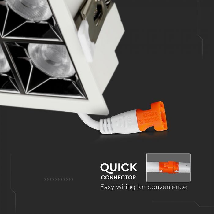 16W(1280Lm) LED iebūvējams reflektora tipa kvadrāta formas gaismeklis, regulējams leņķis 36°, V-TAC SAMSUNG, IP20, garantija 5 gadi, silti balta gaisma 2700K