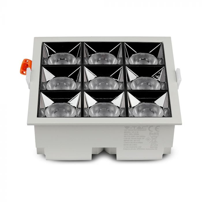 36W(2800Lm) LED infälld reflektorarmatur fyrkantig, justerbar vinkel 36°, V-TAC SAMSUNG, IP20, 5 års garanti, varmvitt ljus 2700K