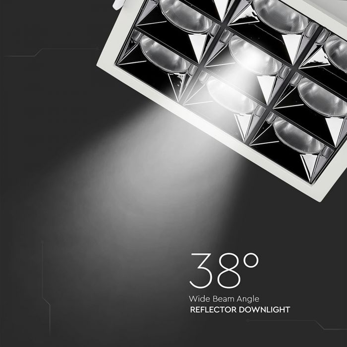 36W(2800Lm) LED infälld reflektorarmatur fyrkantig, justerbar vinkel 36°, V-TAC SAMSUNG, IP20, 5 års garanti, varmvitt ljus 2700K