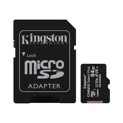 Kingston microSDXC Canvas Select Plus (64 ГБ | Class 10 | UHS-I | 100 МБ/с) + адаптер