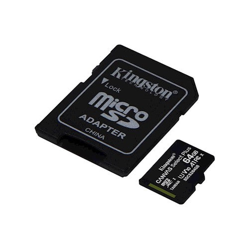 Kingston atmiņas karte microSDXC Canvas Select Plus (64 GB | 10. klase | UHS-I | 100 MB / s) + adapteris
