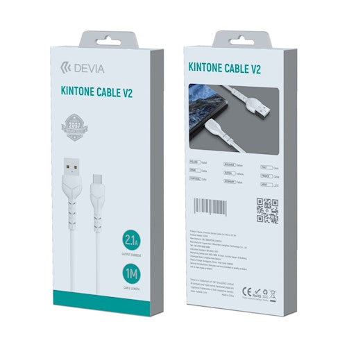 Devia kabel Kintone USB - USB-C 1,0 m 2,1A vit