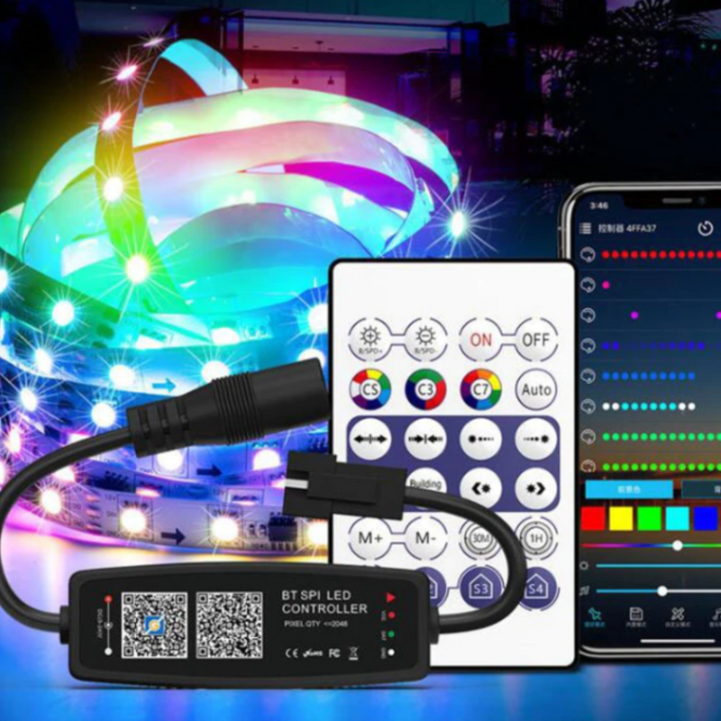 WS2812B LED Controller with Bluetooth function, remote control, Music function, built-in microphone, 5-24V