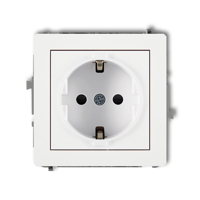 1-poolne pistikupesa DECO maandusega SCHUKO 2P+Z, z/a, IP20, valge