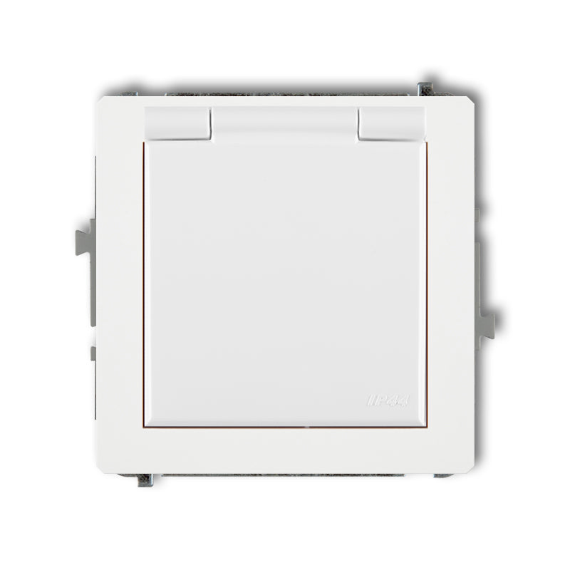 Kontaktligzdas mehānisms, ar aizsardzību pret šļakatām, ar iezemējumu SCHUKO 2P+Z (balta atloka)