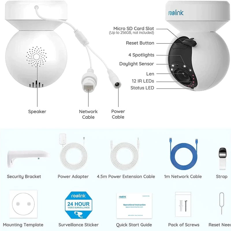 Reolink Revolving Outdoor 5 MP videokaamera inimeste/liikurite tuvastamise, jälgimise, värvilise öönägemise ja kolmekordse suumiga