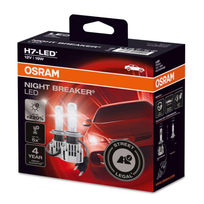 19W(1500Lm) OSRAM LED Bulb H7 Night Breaker +220% (вкл.), 44x15mm