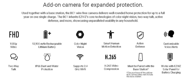 (Kamera bez bāzes stacijas sader ar CS-BC1-B1) Videonovērošanas kamera 2MP ar ilgas darbības akumulatoru līdz 210 dienām, krāsaina nakts redzamība. Iebūvēts mikrofons un skaļrunis attālinātai saziņai. Ievietojama atmiņas karte līdz 256GB, Ezviz