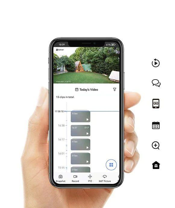 EZVIZ facade outdoor 2K+ resolution light-video camera LC3 with people detection and two-way audio, 32GB eMMC built-in memory