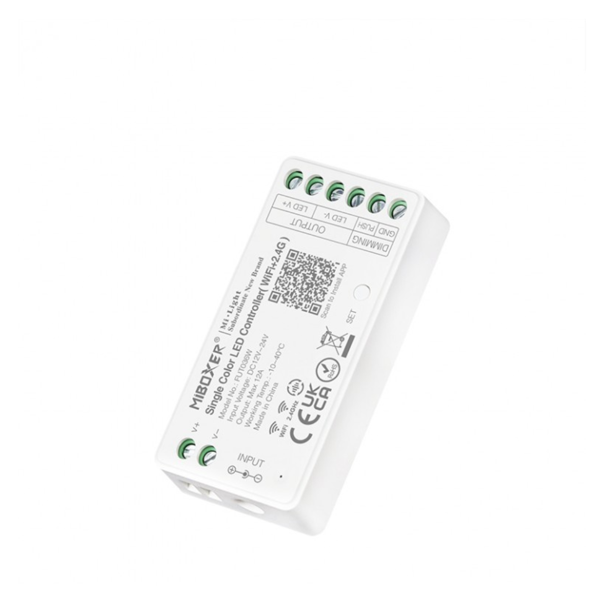 MINI Mi-Light kontroller, 2-kanaliline dimmer, raadiojuhtimine, WI-FI, PUSH DIM, max 12A, 1 kanal max. 6A