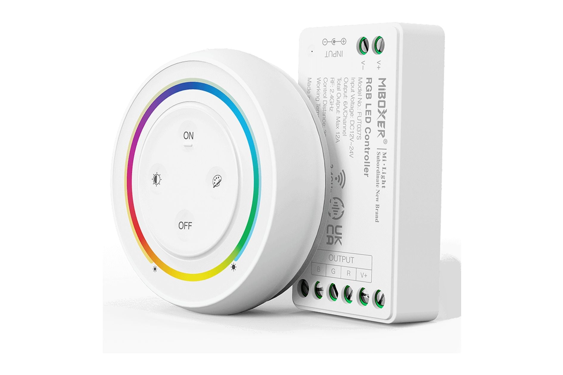 Mi-Light RGB komplekt, 1 tsooniline vastuvõtja + valge ümmargune kaugjuhtimispult 2.4G, raadiojuhtimine, max 12A