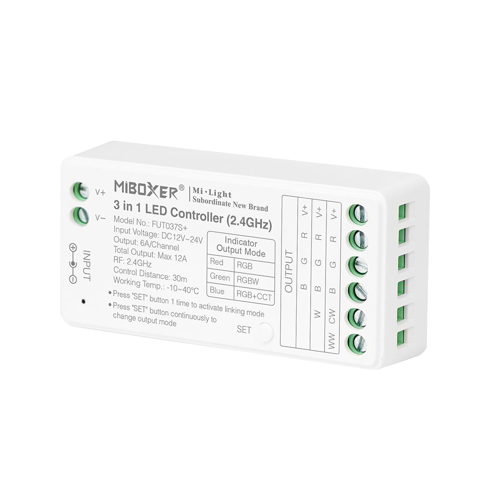 3in1 MINI Mi-Light kontroller, RGB/RGBW/RGBCCT 2.4G/PUSH DIM, dimmitav, max 12A, 1 kanal max. 6A