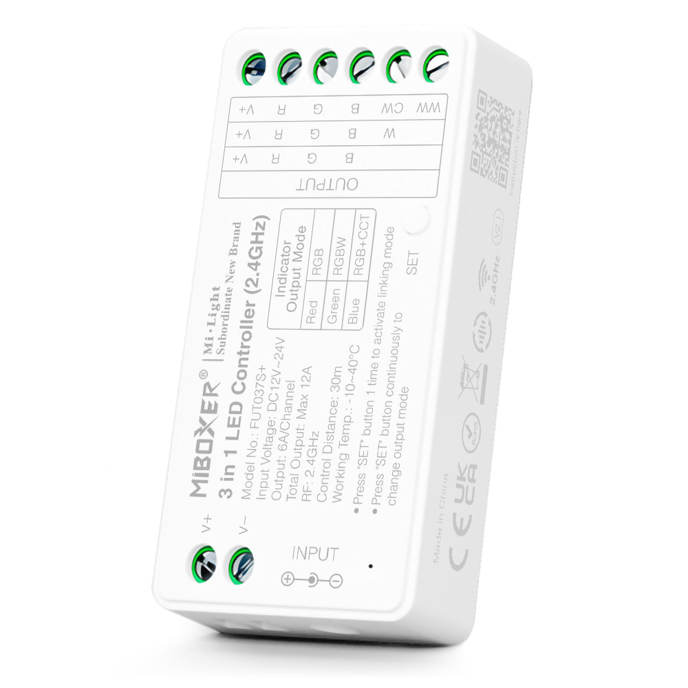 3in1 MINI Mi-Light kontroller, RGB/RGBW/RGBCCT 2.4G/PUSH DIM, dimmitav, max 12A, 1 kanal max. 6A