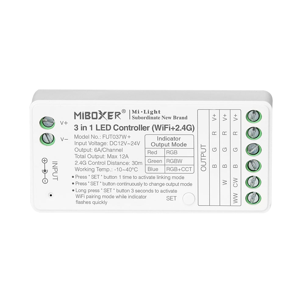 3in1 WI-FI MINI Mi-Light kontroller, RGB/RGBW/RGBCCT 2.4G/Wi-Fi/PUSH DIM, dimmerdatav, max 12A, 1 kanal max. 6A