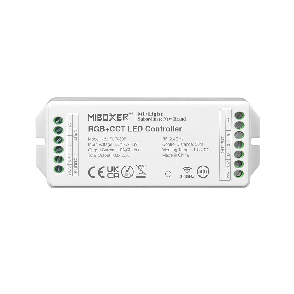  MINI Mi-Light kontrolieris, RGB+CCT 2.4GHz, radio vadība, dimmējams, maks. 20A, 1 kanāls maks. 10A