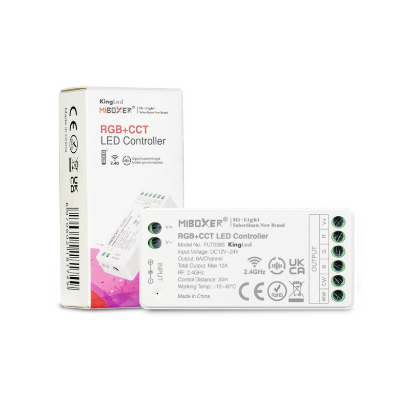MINI Mi-Light kontrolieris, RGB+CCT 2.4GHz, radio vadība, dimmējams, maks. 12A, 1 kanāls maks. 6A