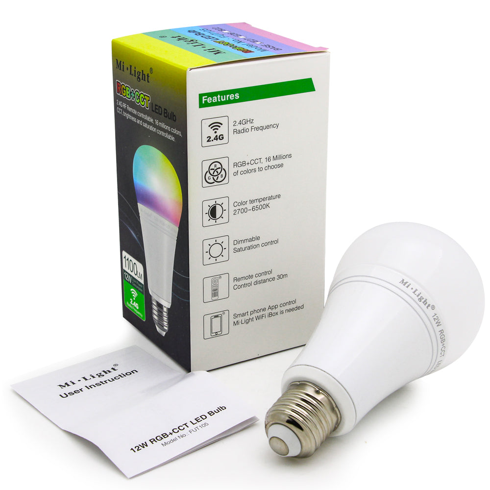 E27 12W(1100Lm) LED Spuldze RGB+CCT, ar wi-fi, 2.4G, 2700-6500K