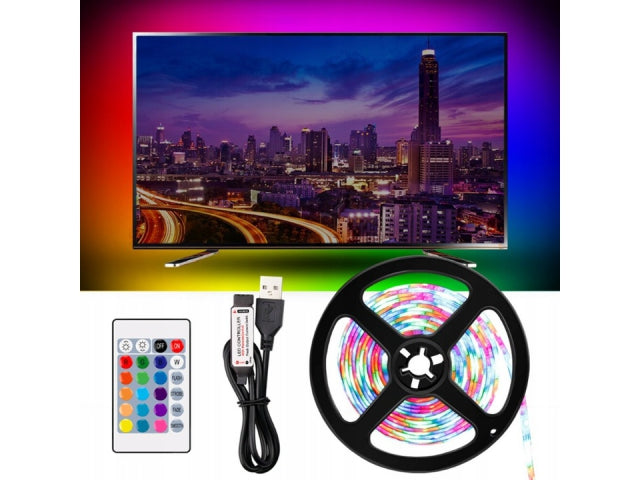 1 m komplekts TV fona LED lente RGB, 30 LED/m, USB, IP65, ar IR pulti