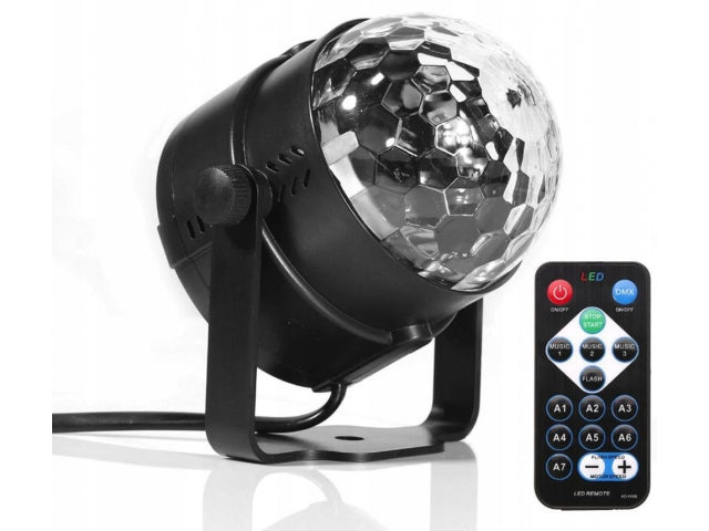 3W Download 6x1W RGB (Red, Green, Blue) LED Disco Ball Projector with Remote Control, Built-in Sound Sensor, 9x8.5cm